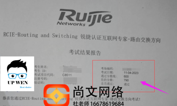11.4号锐捷RCIE考试通过喜报！尚文网络